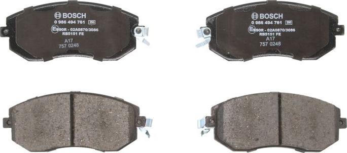 BOSCH 0 986 494 761 - Гальмівні колодки, дискові гальма autozip.com.ua
