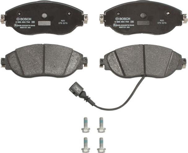 BOSCH 0 986 494 704 - Гальмівні колодки, дискові гальма autozip.com.ua
