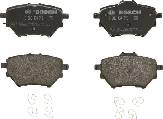 BOSCH 0 986 494 716 - Гальмівні колодки, дискові гальма autozip.com.ua