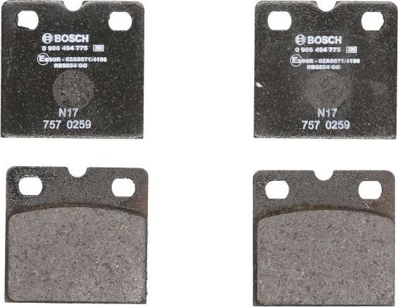 BOSCH 0 986 494 775 - Гальмівні колодки, дискові гальма autozip.com.ua
