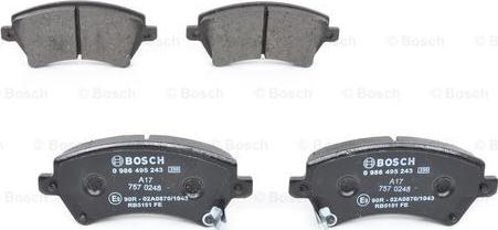 BOSCH 0 986 495 243 - Гальмівні колодки, дискові гальма autozip.com.ua