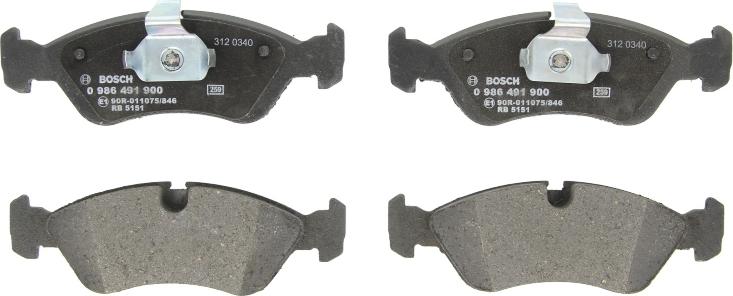 BOSCH 0 986 491 900 - Гальмівні колодки, дискові гальма autozip.com.ua