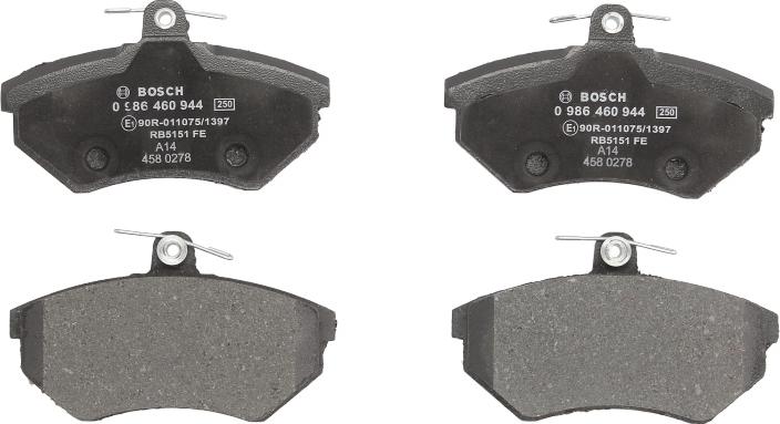 BOSCH 0 986 460 944 - Гальмівні колодки, дискові гальма autozip.com.ua