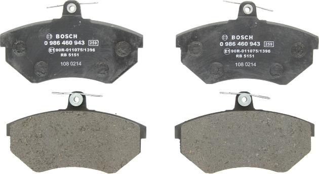 BOSCH 0 986 460 943 - Гальмівні колодки, дискові гальма autozip.com.ua