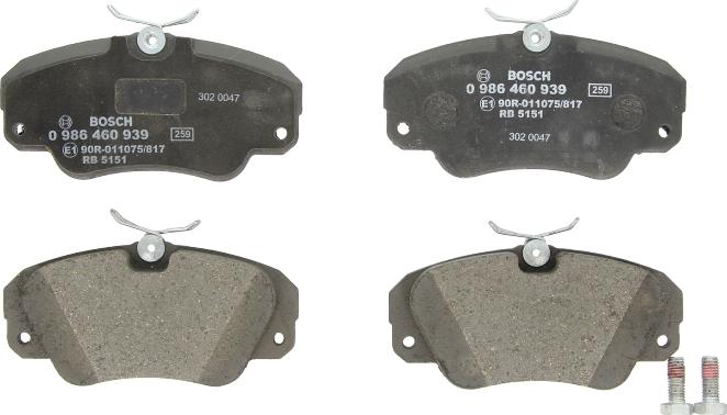 BOSCH 0 986 460 939 - Гальмівні колодки, дискові гальма autozip.com.ua