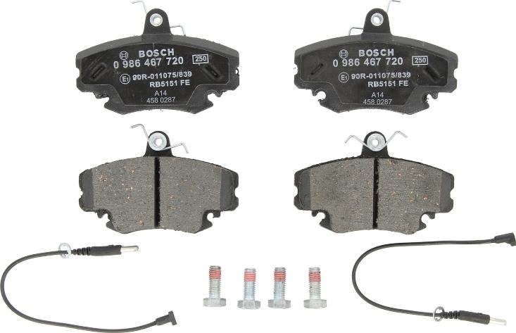 BOSCH 0 986 467 720 - Гальмівні колодки, дискові гальма autozip.com.ua