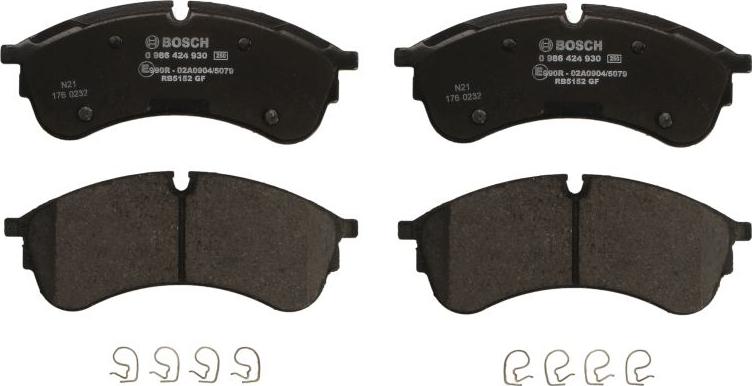 BOSCH 0 986 424 930 - Гальмівні колодки, дискові гальма autozip.com.ua