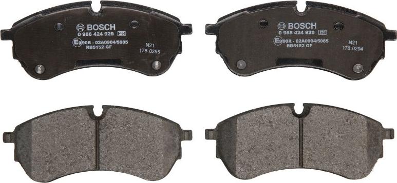 BOSCH 0 986 424 929 - Гальмівні колодки, дискові гальма autozip.com.ua