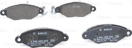 BOSCH 0 986 424 455 - Гальмівні колодки, дискові гальма autozip.com.ua