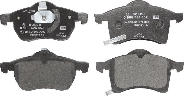 BOSCH 0 986 424 457 - Гальмівні колодки, дискові гальма autozip.com.ua