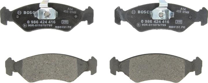 BOSCH 0 986 424 416 - Гальмівні колодки, дискові гальма autozip.com.ua