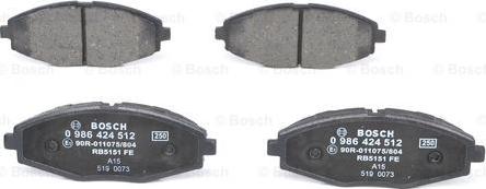 BOSCH 0 986 424 512 - Комплект гальмівних колодок  - дискові autozip.com.ua