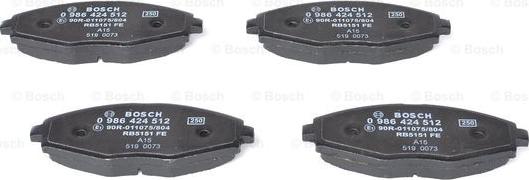 BOSCH 0 986 424 512 - Комплект гальмівних колодок  - дискові autozip.com.ua