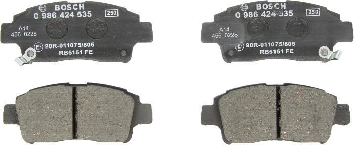 BOSCH 0 986 424 535 - Гальмівні колодки, дискові гальма autozip.com.ua