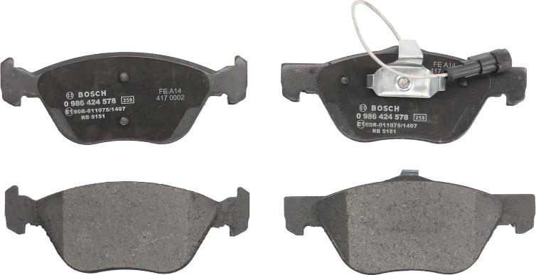 BOSCH 0 986 424 578 - Гальмівні колодки, дискові гальма autozip.com.ua