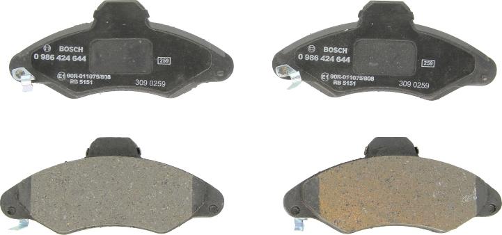 BOSCH 0 986 424 644 - Гальмівні колодки, дискові гальма autozip.com.ua