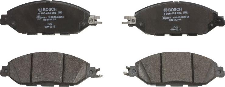 BOSCH 0 986 424 682 - Гальмівні колодки, дискові гальма autozip.com.ua