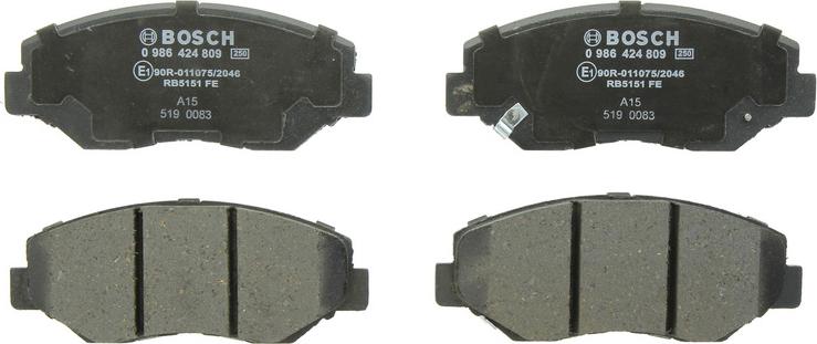 BOSCH 0 986 424 809 - Гальмівні колодки, дискові гальма autozip.com.ua