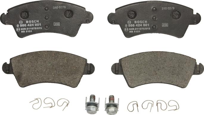 BOSCH 0 986 424 801 - Гальмівні колодки, дискові гальма autozip.com.ua