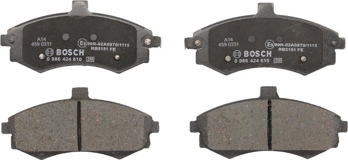 BOSCH 0 986 424 810 - Гальмівні колодки, дискові гальма autozip.com.ua