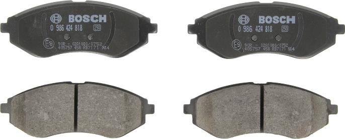 BOSCH 0 986 424 818 - Гальмівні колодки, дискові гальма autozip.com.ua