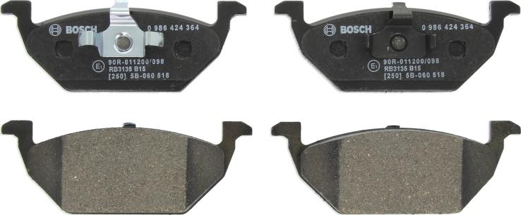 BOSCH 0 986 424 364 - Гальмівні колодки, дискові гальма autozip.com.ua