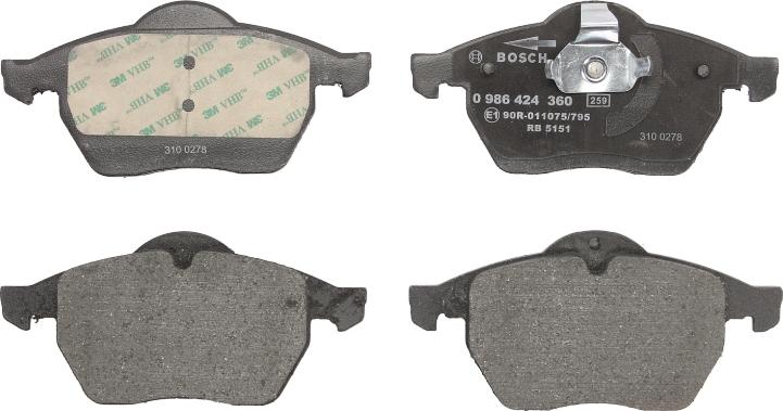 BOSCH 0 986 424 360 - Гальмівні колодки, дискові гальма autozip.com.ua