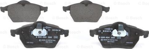 BOSCH 0 986 424 360 - Гальмівні колодки, дискові гальма autozip.com.ua