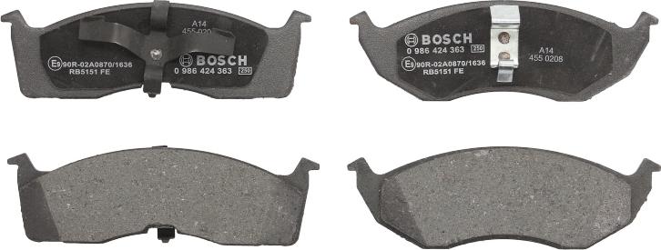 BOSCH 0 986 424 363 - Гальмівні колодки, дискові гальма autozip.com.ua