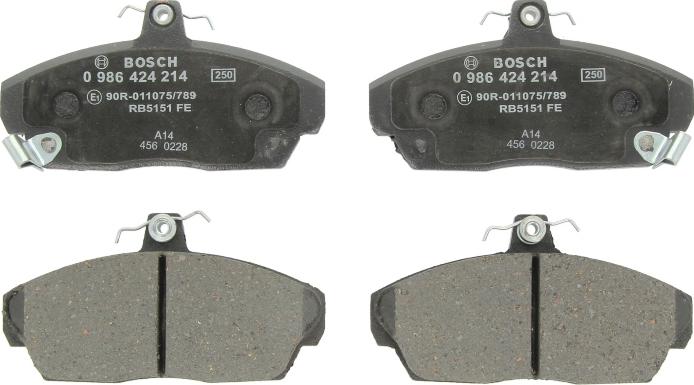 BOSCH 0 986 424 214 - Гальмівні колодки, дискові гальма autozip.com.ua