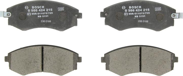 BOSCH 0 986 424 215 - Гальмівні колодки, дискові гальма autozip.com.ua