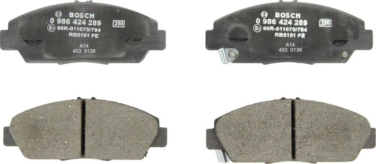BOSCH 0 986 424 289 - Гальмівні колодки, дискові гальма autozip.com.ua