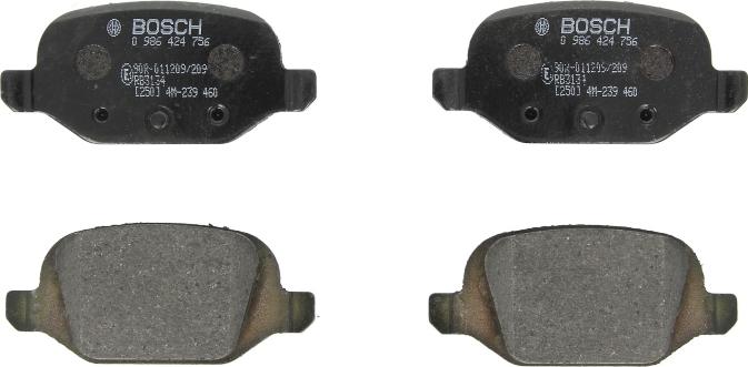 BOSCH 0 986 424 756 - Гальмівні колодки, дискові гальма autozip.com.ua