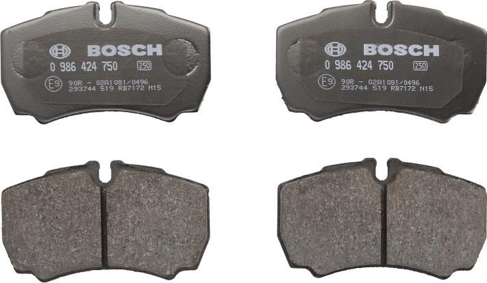 BOSCH 0 986 424 750 - Гальмівні колодки, дискові гальма autozip.com.ua