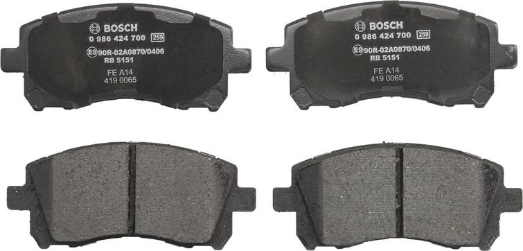 BOSCH 0 986 424 700 - Гальмівні колодки, дискові гальма autozip.com.ua