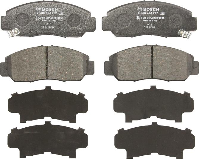 BOSCH 0 986 424 722 - Гальмівні колодки, дискові гальма autozip.com.ua