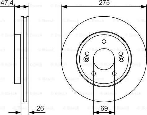 BOSCH 0 986 479 R26 - Диск гальмівний HYUNDAI ELANTRA передн.. вент. вир-во BOSCH autozip.com.ua