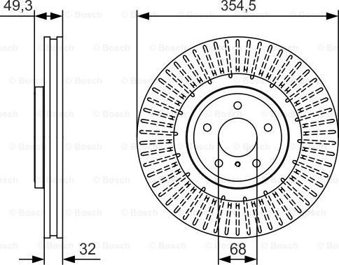 BOSCH 0 986 479 T02 - Диск гальмівний INFINITI FX 01-03- передн. вир-во Bosch autozip.com.ua