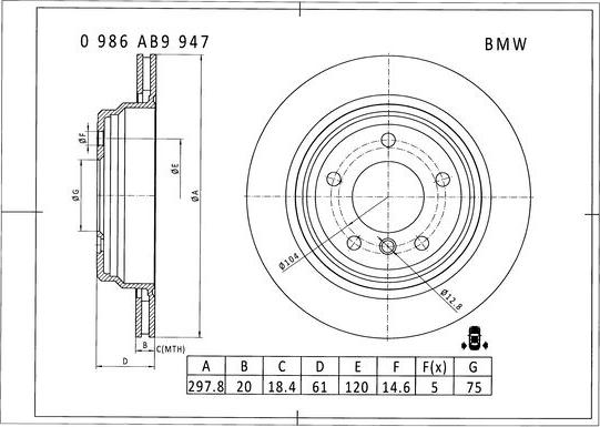 BOSCH 0 986 AB9 947 - Гальмівний диск autozip.com.ua