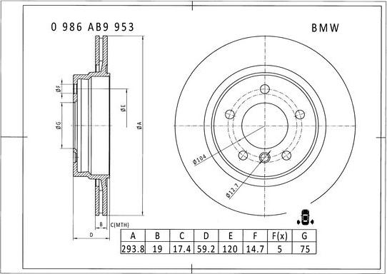 BOSCH 0 986 AB9 953 - Гальмівний диск autozip.com.ua