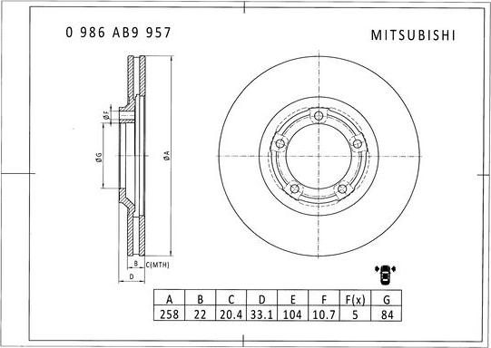 BOSCH 0 986 AB9 957 - Гальмівний диск autozip.com.ua