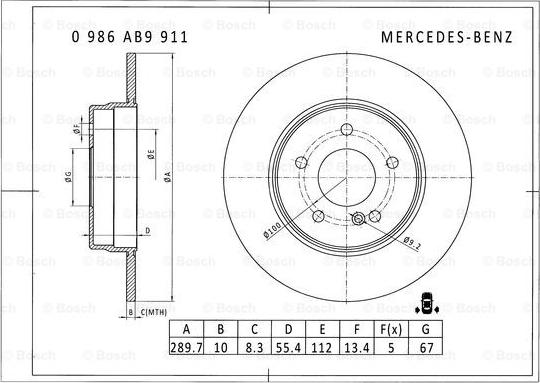 BOSCH 0 986 AB9 911 - Гальмівний диск autozip.com.ua