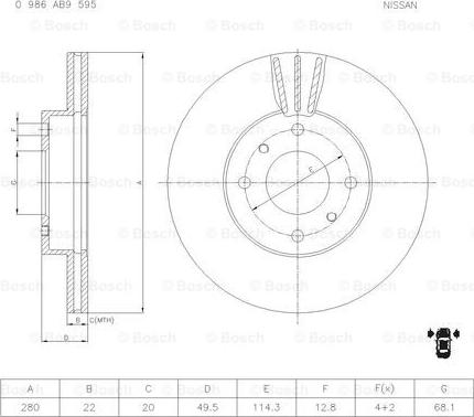 BOSCH 0 986 AB9 595 - Гальмівний диск autozip.com.ua