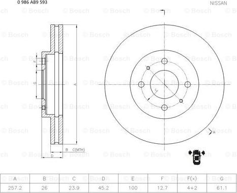 BOSCH 0 986 AB9 593 - Гальмівний диск autozip.com.ua