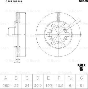 BOSCH 0 986 AB9 684 - Гальмівний диск autozip.com.ua