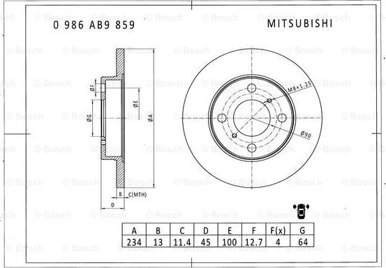 BOSCH 0 986 AB9 859 - Гальмівний диск autozip.com.ua