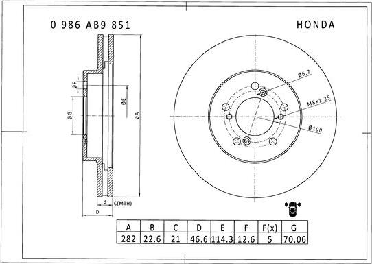 BOSCH 0 986 AB9 851 - Гальмівний диск autozip.com.ua