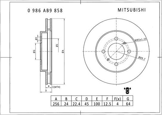 BOSCH 0 986 AB9 858 - Гальмівний диск autozip.com.ua