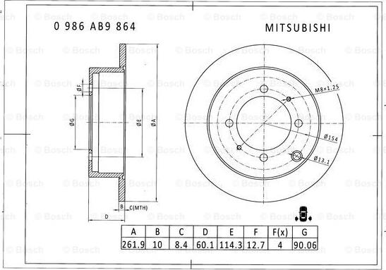 BOSCH 0 986 AB9 864 - Гальмівний диск autozip.com.ua