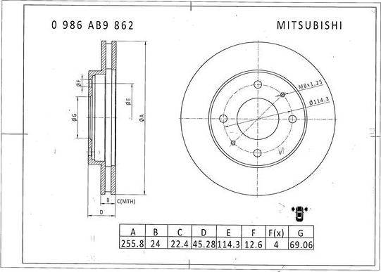 BOSCH 0 986 AB9 862 - Гальмівний диск autozip.com.ua